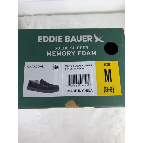 Eddie Bauer Men's Suede Memory Foam Faux Fur Slippers Charcoal M (8-9) - Picture 5 of 6